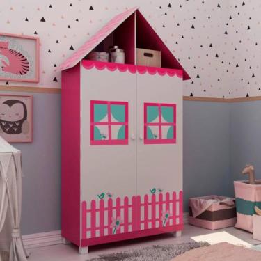Imagem de Guarda-Roupa Infantil Casinha Com Pés Gelius Móveis Pink Ploc/Branco A