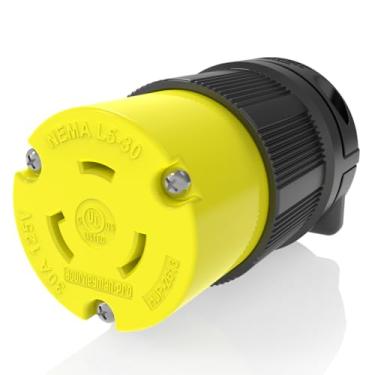 Imagem de Journeyman-Pro 2613 30 Amp, 125 Volt, NEMA L5-30R, 2P, 3W, conector de plugue fêmea de bloqueio, grau industrial, preto, classificação de aterramento de 3750 watts (L5-30R plugue fêmea)