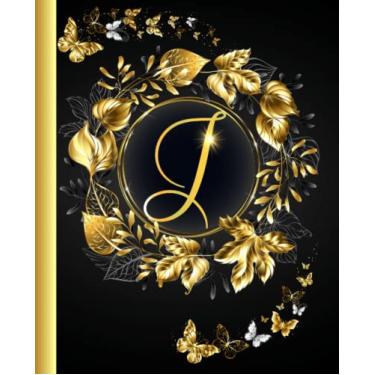 Imagem de Caderno de diário monograma letra J: lindas folhas douradas e brilhantes com lindas borboletas douradas para meninas e mulheres adolescentes | Perfeito para diário... Páginas, 18 x 23 cm, capa fosca