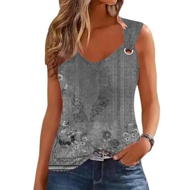 Imagem de Camiseta regata feminina de verão 2024 para mulheres, casual, sem mangas, caimento solto, gola redonda, Ofertas flash cinza, G