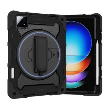 Imagem de Capa com suporte robusto para Xiaomi Pad 6S Pro 12.4 2024 capa de silicone para crianças segura PC com slot para caneta, alça de mão giratória 360 para tablet (preta, para Pad 6S Pro 12.4 2024)