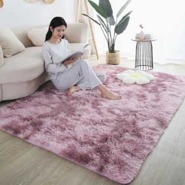 Imagem de Tapete peludo para sala de estar, quarto moderno, estilo nórdico, decoração, tamanho grande, preto, cinza, branco, tie-dye, rosa, roxo, 160x230cm