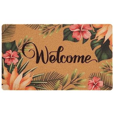 Imagem de Asrug Tapete de porta de 43 x 76 cm, tapete de boas-vindas ao ar livre, interior, capacho de fibra artificial durável para entrada de sapatos de perfil baixo raspador fácil de limpar flores tapetes de porta antiderrapantes para entrada, pátio, varanda