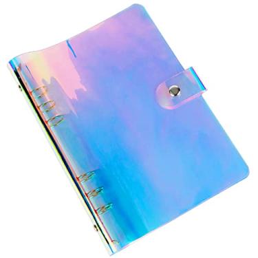 Imagem de A5 tamanho 7" x 9,2" capas de fichário arco-íris de 6 anéis colorido transparente macio PVC capa protetora de capa de fichário holográfico fecho de botão de pressão pasta de folhas soltas (colorido,