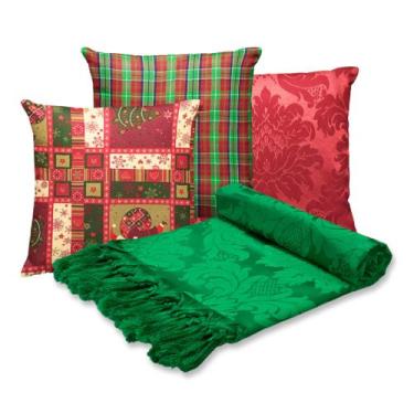 Imagem de Kit Manta Xale Sofá Natal com 3 capas de Almofadas 45x45 - MUMUDECOR, 