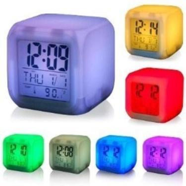 Imagem de Relógio Cubo C/ luz Led 5x1 termometro alarme luminaria colorido - ZEM