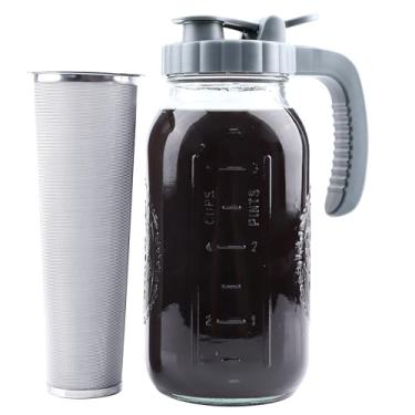 Imagem de Cafeteira Cold Brew de 1,8 L, jarra de cerveja fria com infusor, cafeteira gelada de boca larga de 2 litros com tampa de bico de despejar e alça de 1,8 litro hermético e à prova de vazamento para