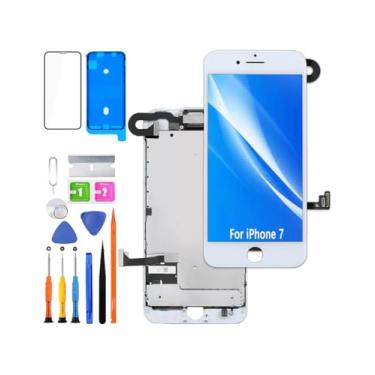 Imagem de Substituição de tela para iPhone 7 Display LCD FHD Touchscreen digitalizador moldura montagem com fone de ouvido, câmera frontal, sensor de proximidade, adesivo à prova d'água, kits de reparo (branco)