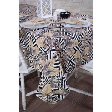 Imagem de Toalha de Mesa Retangular em Tecido Jacquard Estampado Tropical Folhag