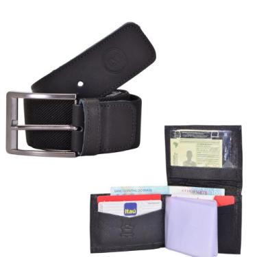 Imagem de kit Cinto Masculino em Couro e Elástico e Carteira Masculina Couro Leg
