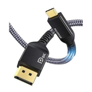 Imagem de Maxonar Usb C Certificado Pela Vesa para Displayport 1.4, 8K 60Hz Thunderbolt 4/3/Usb4 para Cabo Dp 6,6 Pés/2M(4K 60Hz 144Hz 120Hz 2K 240Hz) 32,4 Gbps Hbr3 Alt Mode Adaptador para Mac Studio, M2 M1 Ma