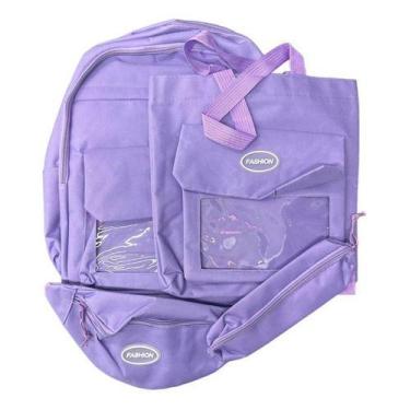Imagem de Kit 4 Peças Mochila Fashion Pochete Bolsa Unissex Escolar - oem, Rosa