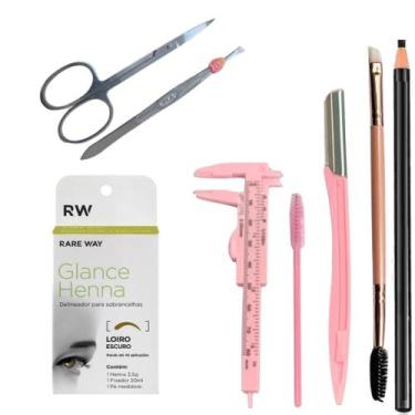 Imagem de Kit Henna Glance Sobrancelha Pincel Navalha Tesoura Lápis Pinça Profis