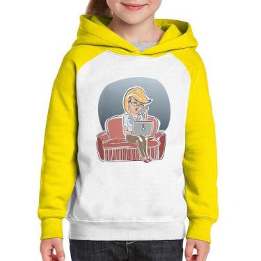 Imagem de Moletom Infantil Home Office - Foca na Moda, Branco, Amarelo, 12