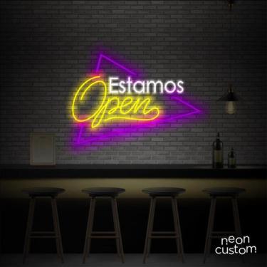 Imagem de painel letreiro led Neon Estamos Open decoracao festa bar - Neon Custo