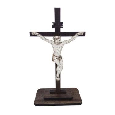 Imagem de Display com Base Retangular Jesus na Cruz 20cm Madeira Mdf - ATACADÃO 
