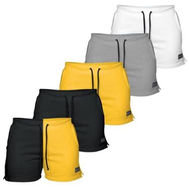 Imagem de Kit 5 Shorts Moletom Feminino Com 2 Bolsos Fenda Lateral Básico Casual