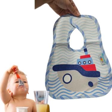 Imagem de Babador Bebê 100% Algodão Impermeável Mini Herdeiros Velcro Infantil (Azul - Barco)