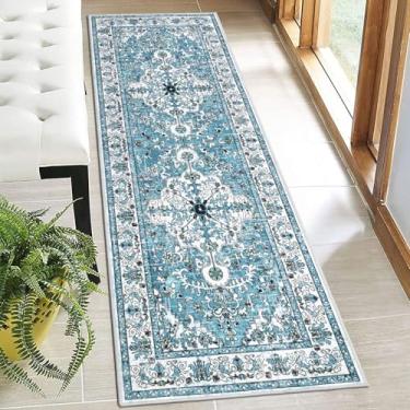 Imagem de U'Artlines Tapete de corredor Boho Corredor 60 cm x 180 cm Vintage Farmhouse Tapete de lavanderia Runner Accent Area Tapete antiderrapante lavável para cozinha Tapete de entrada Tapete de corredor para sala de estar (azul-petróleo)