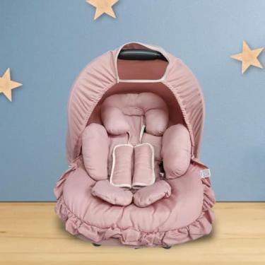 Imagem de Kit Capa/Forro Para Bebê Conforto Acolchoada Universal + Capota Protetora Solar + Apoio Redutor de Corpo + Protetores de Cinto - Rosê
