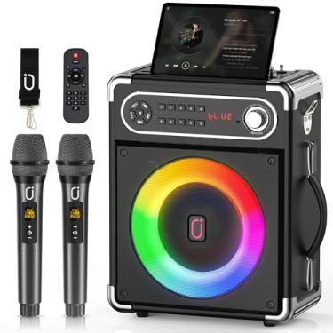 Imagem de JYX Karaoke com 2 Microfone com Ajuste de Graves/Agudos, Karaoke Profissional com Controle Remoto, Luzes LED, Suporte para Cartão TF/USB/AUX, FM, REC, TWS para Festas