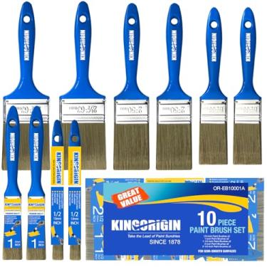 Imagem de KINGORIGIN Conjunto de pincéis, pacote com 10 pincéis de tinta, pincéis de lascas (1/5.1 cm 2.5 cm 3.8 cm 5.1 cm 6.3 cm), pincéis de pintura pequenos a granel, pincéis de pintura para paredes e