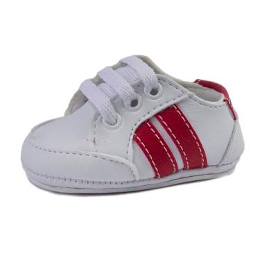 Imagem de Bebê-Sapatinhos recém-nascido e primeiros passos, forrado com tecido espumado14ao20 baby 1901B (Branco Vermelho, BR, Bebê, Numérico, 14)