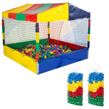 Imagem de Kit Diversão Piscina de Bolinhas Casinha 1,50m Quadrada Acompanha 1000