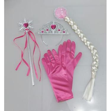 Imagem de Kit 4 Peças Infantil Princesas Trança, Luvas, Coroa E Vara - Anna e El