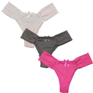 Imagem de Kit 3 Calcinhas Tanga Borboleta Fristyle Microfibra Cós Alto, GG, Pret
