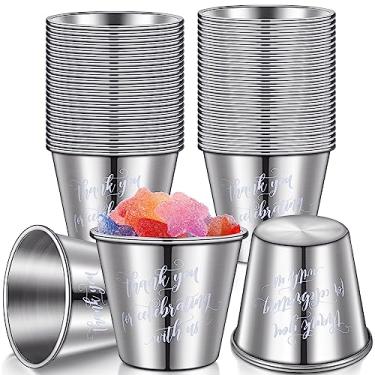 Imagem de 100 peças de copos de shot de aço inoxidável de 42,5 g de prata a granel conjunto de lembrancinhas de casamento copos engraçados de metal copos de shot copos de aço para despedida de solteiro, aniversário, casamento, festas de noivado