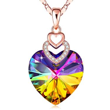 Imagem de Colar com 3 cristais de coração de Swarovski para mulheres, pingente de menina com caixa de presente requintada, joia delicada, presente de aniversário para o dia das mães Multicor