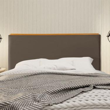 Imagem de Cabeceira Cama Box King 1,93m Estofada Detalhe em Madeira Java Veludo Marrom