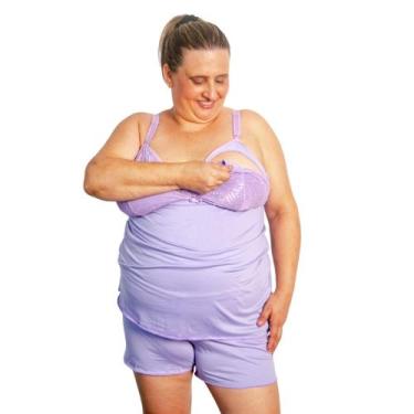 Imagem de Baby Doll Amamentação Plus Size Pijama Gestante Maternidade Tamanho Gr