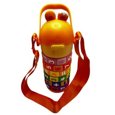 Imagem de Garrafa Squeeze Laranja Infantil Matemática Escolar Inox Térmica Água 600 mL