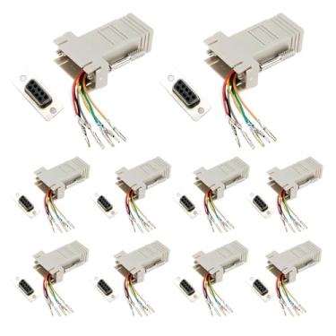 Imagem de Willwewon Adaptador modular DB9 de 10 peças, DB9 fêmea para RJ45 fêmea Ethernet LAN Extend conversor modular