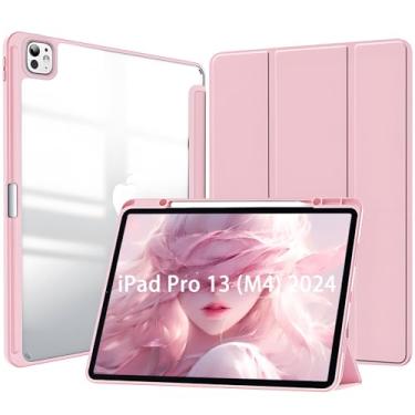 Imagem de Capa para iPad Pro 13 Polegadas M5/M4 (2025/2024) Capinha Protetora Fina Capa Traseira Transparente Proteção com Suporte para Lápis - Rosa