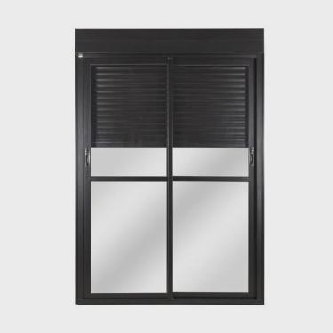 Imagem de Porta de Aluminio com Persiana Integrada 220x200cm 2 Folhas Manuais Preto