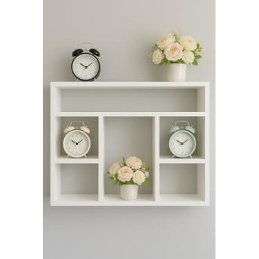 Imagem de Prateleira de Parede Decorativa, 6 Compartimentos Branca, 60x60x15cm Estilo Moderno para Sala
