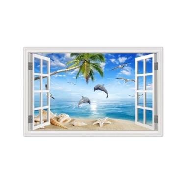 Imagem de Imagem paisagem janela falsa-Impressões lona arte parede natural-Clouds Sea Beach-Pintura mural decoração 30x50cm-12x19in sem moldura