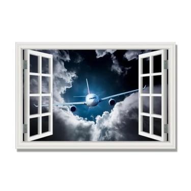 Imagem de Arte de parede em tela de janela aberta, impressão natural em tela, "Avião no céu 53.3 cm, decoração de parede de paisagem de janela, decoração de casa moderna. 60 x 90 cm-23,6 x 35 pol sem moldura