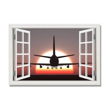 Imagem de Arte de parede em tela de janela aberta, impressão natural em tela, "Avião no céu 38.1 cm, decoração de parede de paisagem de janela, decoração de casa moderna. 40x60cm-15.7x23.6in sem moldura
