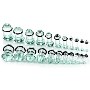 Imagem de Twolobes 12 peças/10 peças/6 peças kits de alongamento de vidro alargador curto afunilado com anéis de vedação de borracha, 1,6-12 mm (14G-00G) alargadores de orelha tamanho completo, alargadores de