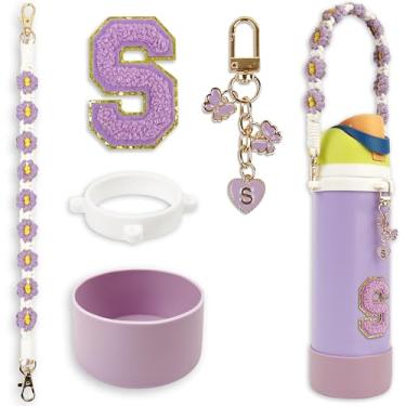 Imagem de Conjunto de monograma fofo de bota de silicone compatível com garrafa de água Owala 947 ml - Acessórios perfeitos para Owala Tumbler, Owala Free Sip, Pink Owala, Black Owala, copo de café owala (roxo