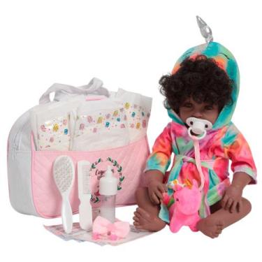 Imagem de Boneca Bebe Reborn Realista Negra Roupão Unicórnio Completo - Cegonha 