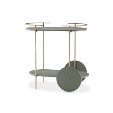 Imagem de Carrinho Bar Oval Ferro Dourado para Bebidas, Café, Chá e Serviço com 