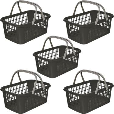 Imagem de Kit 5 Cestas de Compras Supermercado Farmacia Com Alça 9 Litros (Marrom)