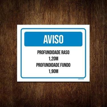 Imagem de Kit 5 Placa Aviso Profundidado Raso Fundo Piscina - Sinalizo
