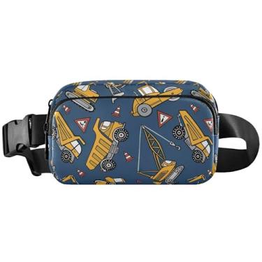 Imagem de Pochete feminina listrada de pele de melancia com flor em todos os lugares, bolsa de cinto, impermeável, cruzada, bolsa de cintura, Desenhos animados Grips Trucks Bulldozers, 8 x 5.3 x 2.3 inch