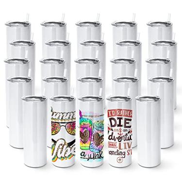 Imagem de AGH Conjunto de 30 copos de sublimação de 890 ml, copos retos de aço inoxidável com tampas e canudos para transferência de calor por máquina de sublimação de calor.